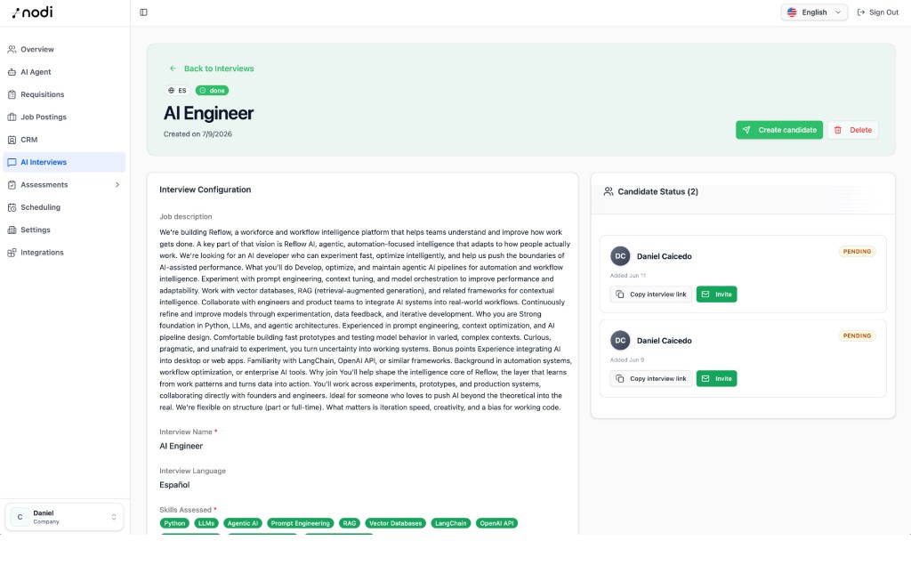 Nodi AI Interviews configuration