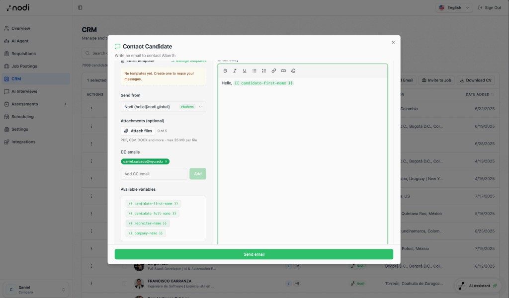 Nodi CRM bulk email with templates